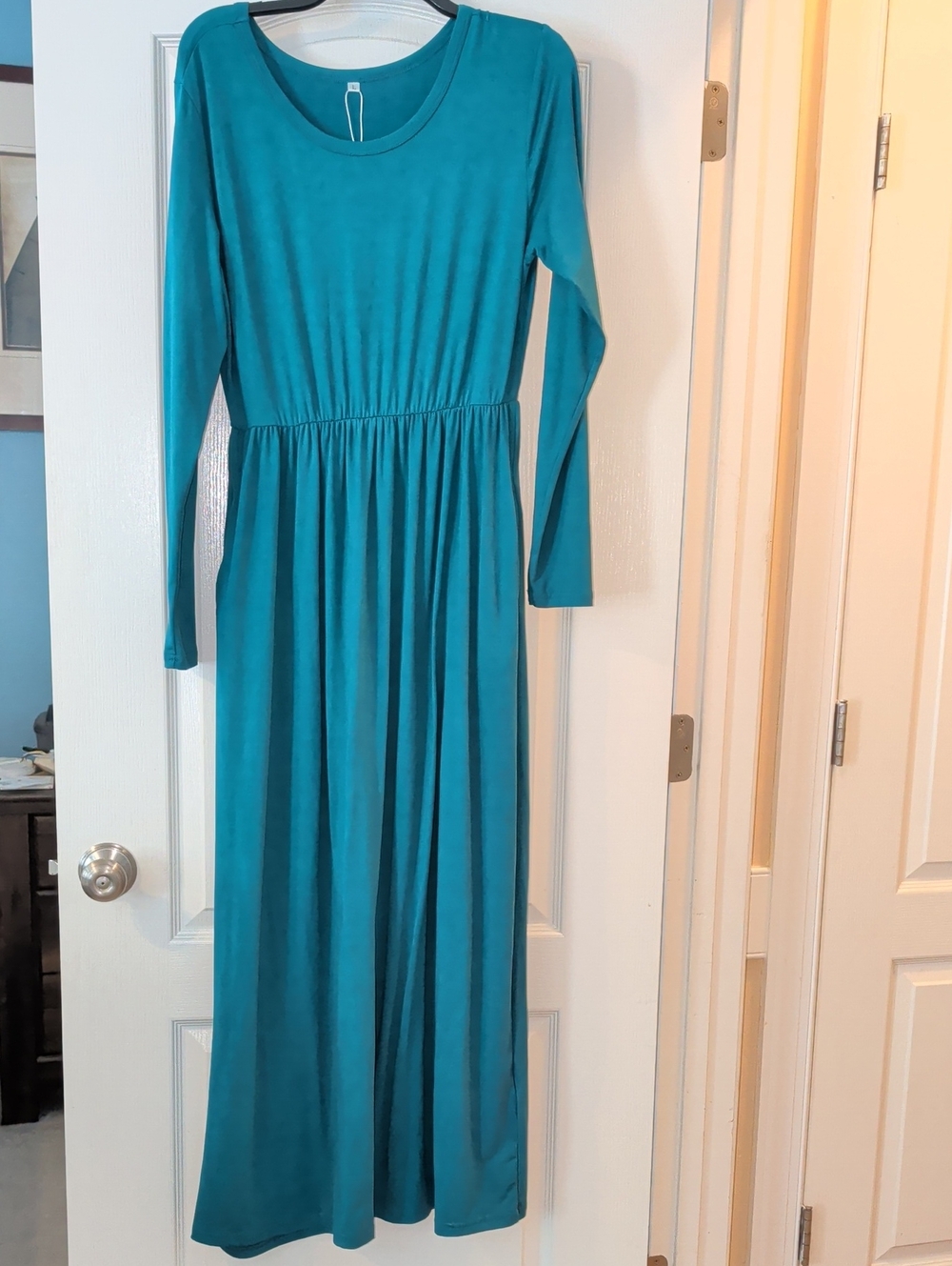 Long Sleeve Teal Maxi Dress - Unbranded